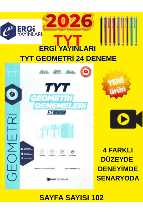 Ergi Yayınları 2026 Tyt Geometri 24 Deneme 4 Farklı Seviye + Tablet Kalem