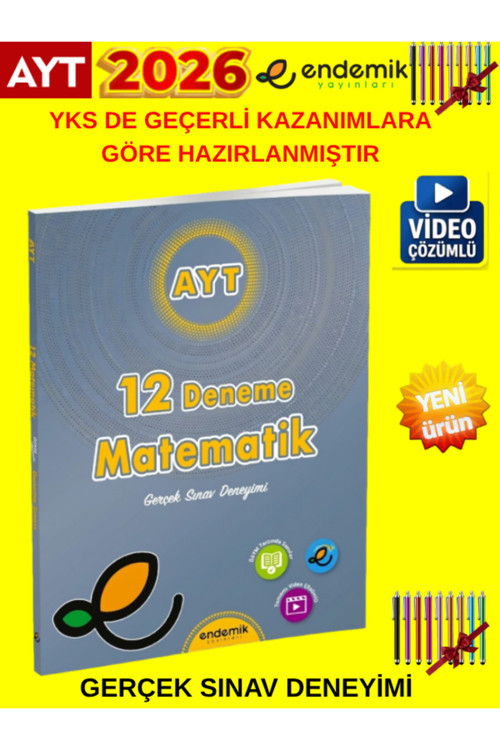 Endemik 2026 Ayt Matematik 12 Li Video Çözümlü Deneme+Tablet Kalem(Gerçek Sınav)