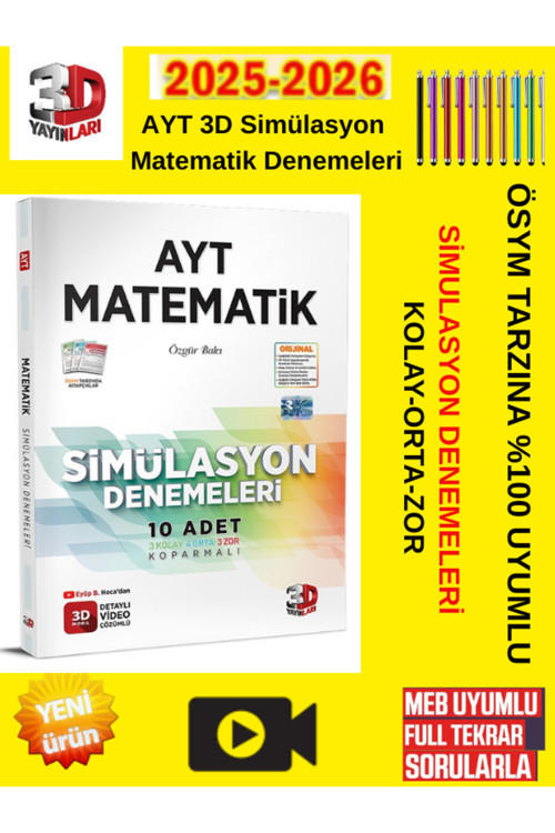 3D Çözüm Yayınları 3D 2026Ayt Matematik Simülasyon 10'Lu Deneme + Android Kalem