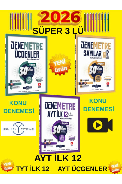 Tyt Sayılat Ayt İlk 12 Denemetre Seti + Ayt Geometri Üçgenler 30 Özgün Konu Deneme Seti