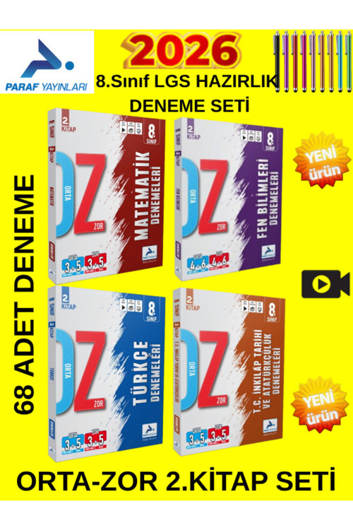 Paraf 2026 Lgs Mat-Türkçe-Fen-İnk 2.Kitap 4 Kitap Deneme Seti + Kalem + Orta-Zor Seviye Özel Seri