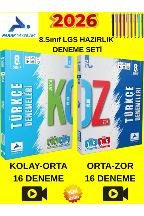Paraf 2026 Lgs Türkçe 1-2.Kitap 32 Deneme Sınavı + Tablet Kalem + Kolay-Orta-Zor Seviye Tüm Branş