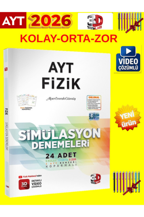 3D 2026 Ayt Simülasyon Fizik 24’Lü Deneme Kitabı Kolay-Orta-Zor Video Çözümlü+Android Kalem