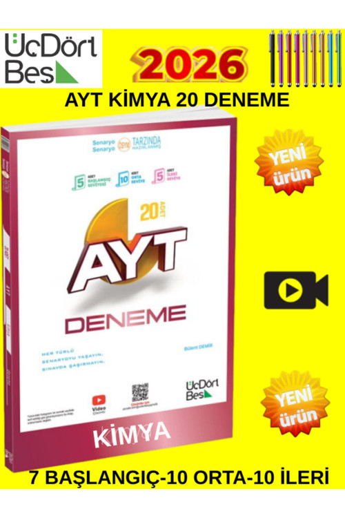 Üçdörtbeş Yayınları 2026 Ayt Kimya 30 Lu Deneme+Tablet Kalem Dahil Set Hemen Al Sınava Hazırlan