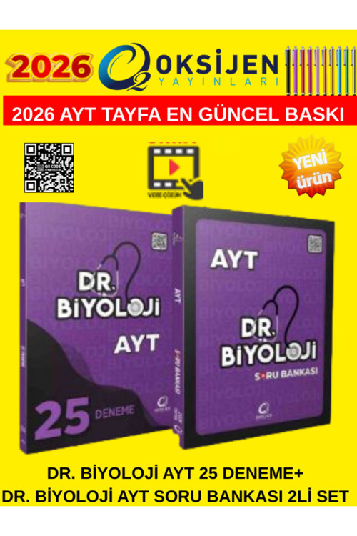 Oksijen Yayınları 2026 Dr. Biyoloji Ayt 25 Deneme+Dr. Biyoloji Ayt Soru Bankası 2Li Set+Kalem