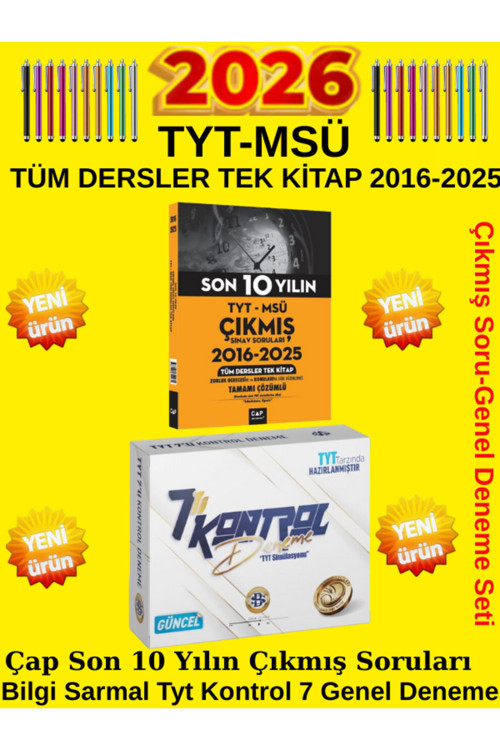 Tyt Msü Son 10 Yılın Çıkmış Soru+Bilgi Sarmal Tyt Kontrol 7 Li Deneme Seti+Kalem