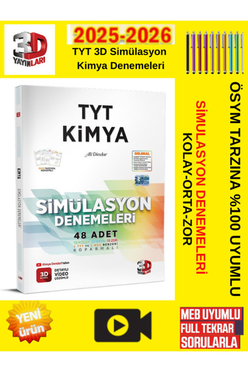 3D Çözüm Yayınları 3D 2026 Tyt Kimya Simülasyon 48'Li Deneme + Android Kalem