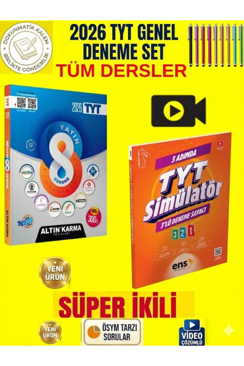 Altın Karma 2026 Tyt Tüm Dersler 8 Farklı 8 Deneme+Ens Tyt 3 Lü Simulator Genel Deneme Set