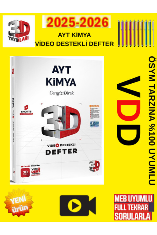 3D Yayınları Ayt Kimya Video Destekli Defter+Android Kalem