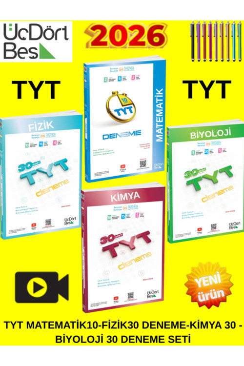 Üçdörtbeş 2026 Tyt Matematik-Fizik-Kimya-Biyoloji Deneme+Tablet Kalem Dahil Set Sınava Hazırlan