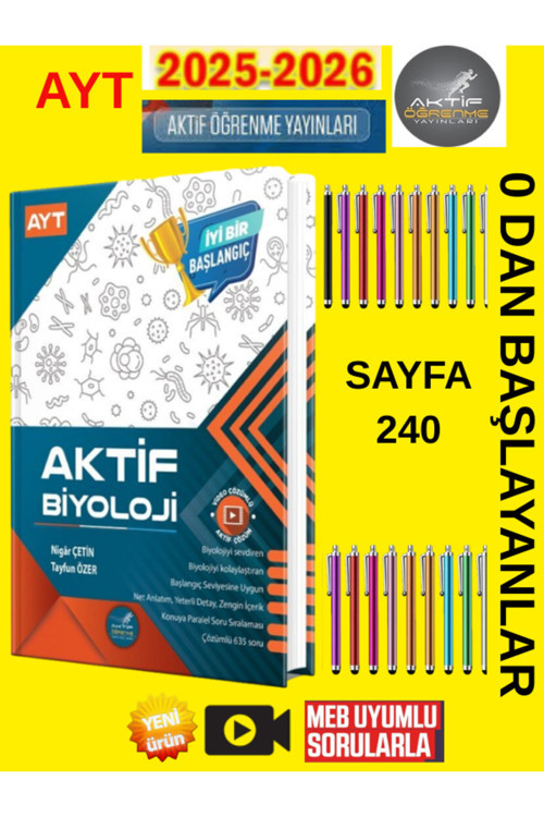 Aktif Ayt Biyoloji Sıfırdan Başlayanlara 2026 Güncel Müfredat Video Çözümlü Yeni+Android Kalem