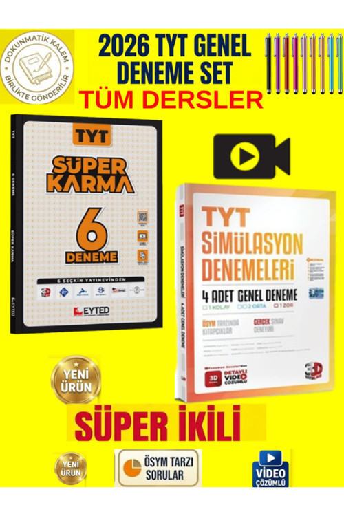 Eyted 2026 Tyt Tüm Dersler Süper Karma 6 Deneme+3D Tyt Simulasyon Genel Deneme Set+Kalem