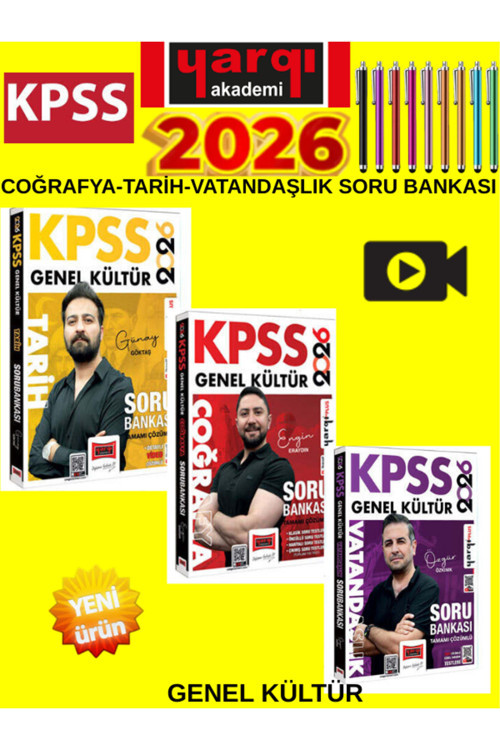 2026 Kpss Genel Kültür Tarih-Coğrafya-Vatandaşlık Tamamı Çözümlü Soru Bankası Seti (3 Kitap)+Kalem
