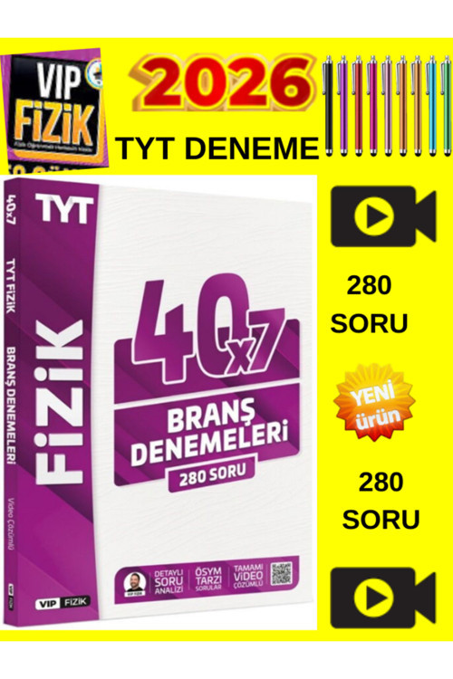 Vip Fizik Tyt Fizik 40 X 7 Deneme Sınavı - Ösym Tarzı Sorularla Tam Sınav Provası - Video Çözüm
