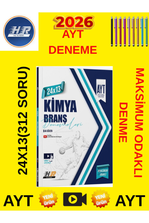 2026 Hız Ve Renk Ayt Kimya 24X13 Video Çözümlü Branş Denemeleri +Tablet Kalem