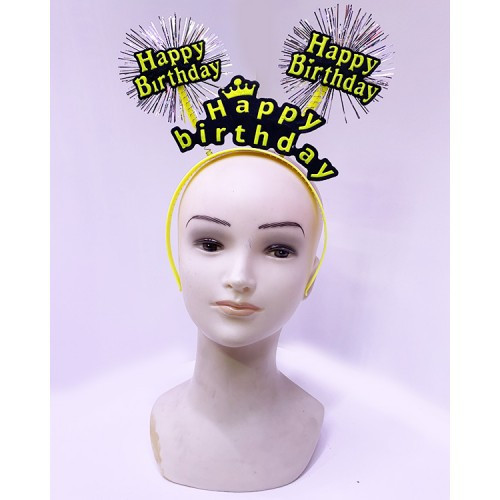 Happy Birthday Neon Sarı Taç - Işıltılı ve Eğlenceli Doğum Günü Aksesuarı