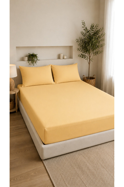 Çift Kişilik Lastikli Çarşaf Takımı 2 Adet Yastık Kılıflı 50x70 | 160x200+30 | %100 Pamuk