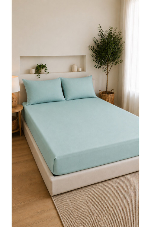 Çift Kişilik Lastikli Çarşaf Takımı 2 Adet Yastık Kılıflı 50x70 | 160x200+30 | %100 Pamuk