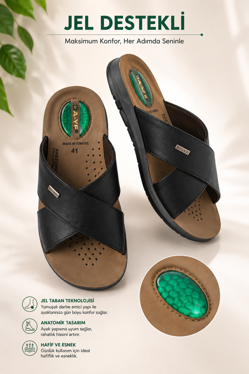 DAYE 45008 Hafif Yumuşak Tabanlı Comfort Jelli Çapraz Bant Erkek Terlik