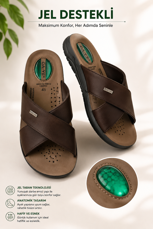 DAYE 45008 Hafif Yumuşak Tabanlı Comfort Jelli Çapraz Bant Erkek Terlik