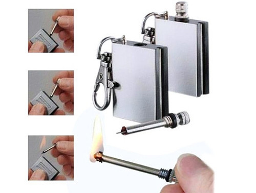 ETT Benzinli Metal Kibrit Çakmak | Anahtarlıklı, Magnezyum Çubuklu Gümüş