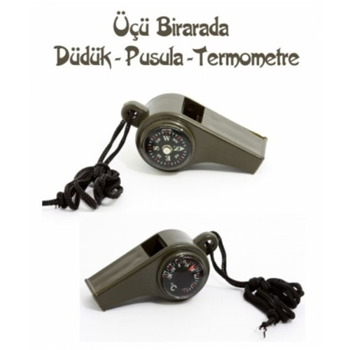 ETT Pusulalı Termometreli Düdük - Survival Askılı Acil Durum