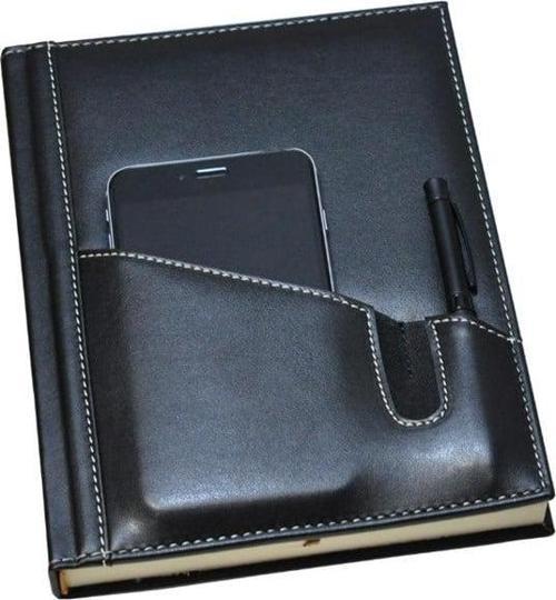 2026 YENİ YIL DERİ AJANDA TELEFON KILIFLI KAPAK GÜNLÜK ÇİZGİLİ AJANDA 17X24 CM. SİYAH