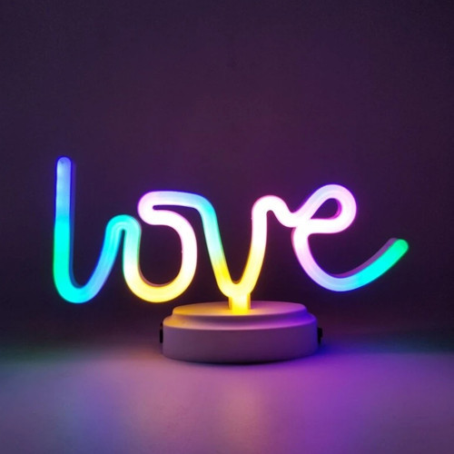 Neon Işıklı Love Yazılı Masa Gece Lambası - Pil+USB - ETT Aydınlatma
