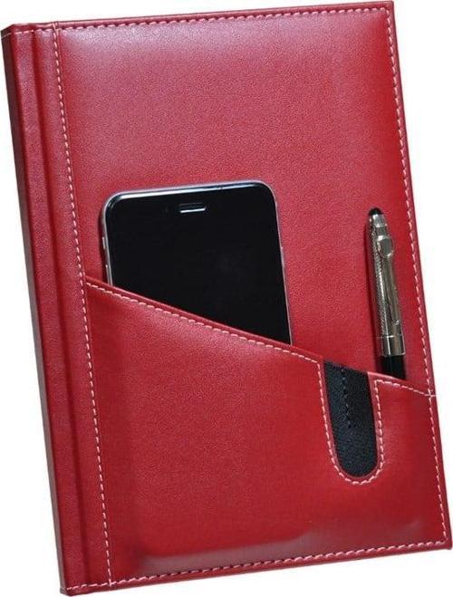 2026 YENİ YIL DERİ AJANDA TELEFON KILIFLI KAPAK GÜNLÜK ÇİZGİLİ AJANDA 17X24 CM. KIRMIZI