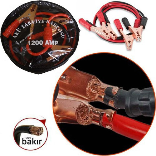 1200 Amper Akü Takviye Kablosu (Taşıma Çantalı) - %100 Bakır, 2.5 Metre
