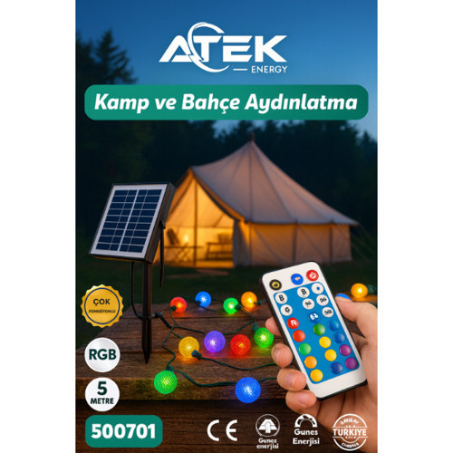 ETT RGB Güneş Enerjili Boncuk Kamp ve Bahçe Aydınlatma - 5m 50 LED