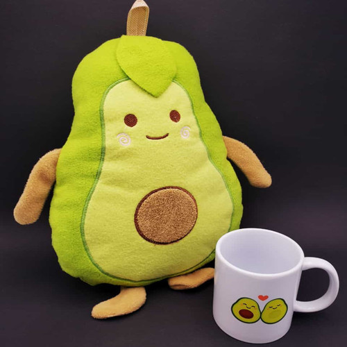 Avokado Yastık ve Kupa Seti - Peluş Yastık ve Porselen Kupa