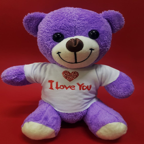ETT Tişörtlü Mor Peluş Ayı 25 cm - 'I Love You' Temalı Hediye