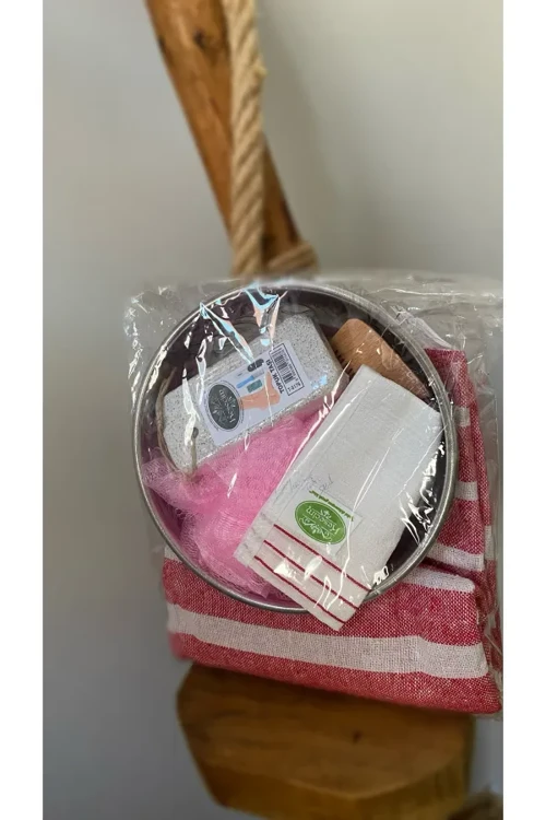 ETT Damat Gelin Hamam Seti 6'lı - Peştemal, Tası, Kese, Topuk Taşı