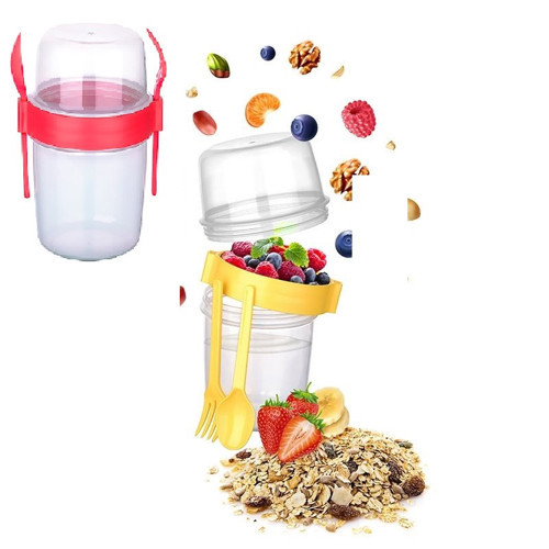 Çift Hazneli Portatif Müsli Kabı (1100ml): Kaşıklı, Sağlıklı Atıştırmalık Taşımada İdeal