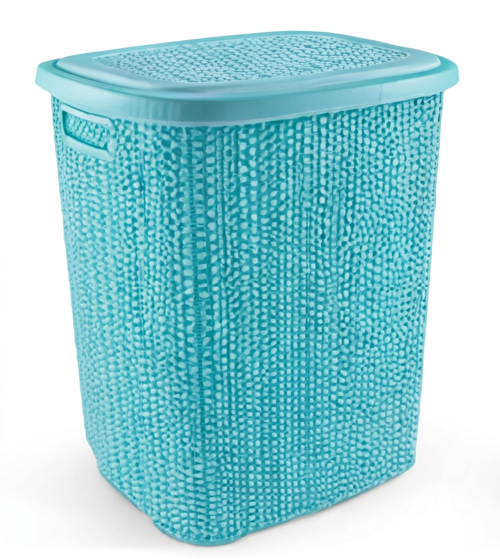ETT Kirli Çamaşır Sepeti Kapaklı 65 LT Örgü Desenli Plastik - Turkuaz