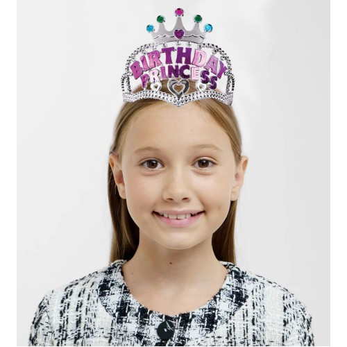 Birthday Prenses Yazılı Çocuk Parti Tacı - Gümüş & Pembe