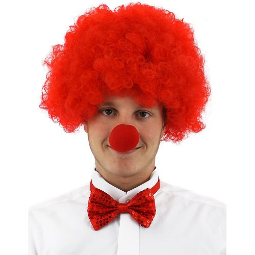 ETT Kırmızı Renk Kıvırcık Afro Palyaço Seti - Peruk ve Burun