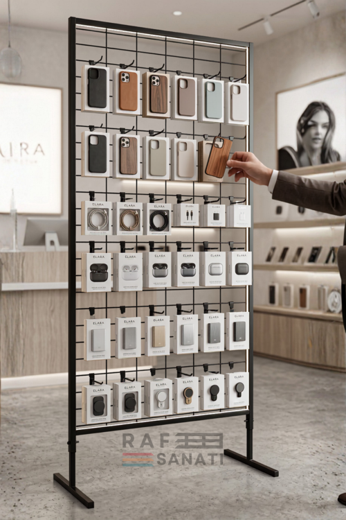 90x190 cm Ayaklı Tel Pano Metal Stand | Duvara Monte Grid Panel | Mağaza Market Telefoncu Bijuteri Askılık Standı
