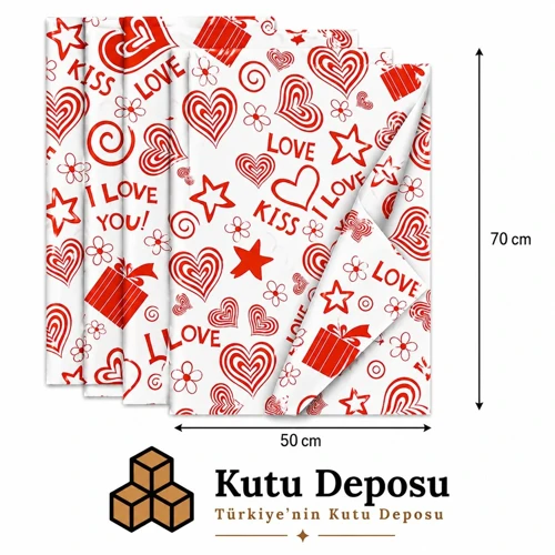 50x70 cm Beyaz I Love You Desenli Pelur Kağıt (1KG)