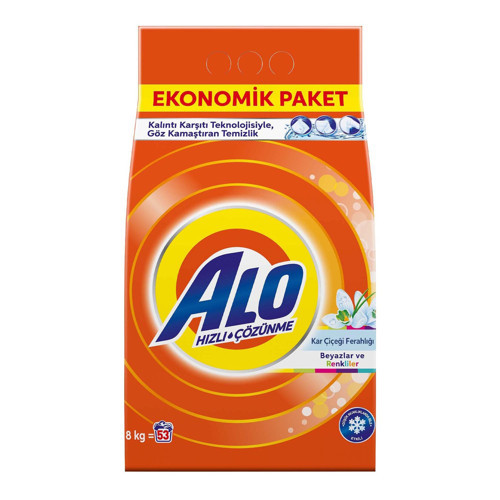 Toz Çamaşır Deterjanı Kar Çiçeği Ferahlığı Beyazlar ve Renkliler Aqua Pudra 8 Kg (6'li Paket)