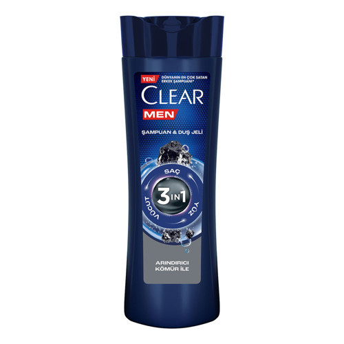 Men 3 in 1 Şampuan & Duş Jeli Arındırıcı Kömür Saç Yüz Vücut İçin 350 ml (8'li Paket)