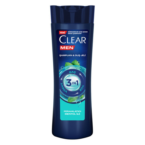 Men 3 in 1 Şampuan & Duş Jeli Ferahlatıcı Mentol Etkisi Saç Yüz Vücut İçin 350 ml (4'li Paket)