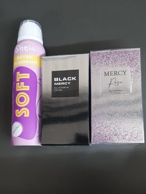 Parfüm Erkek Mercy Black 50 Ml & Rose 50 Ml & Shela Deodorent 150 Ml Soft