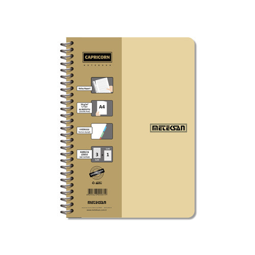 A4 Capricorn 160 Yaprak Pet Spiralli Pp Kapak Defter (3'li Paket)
