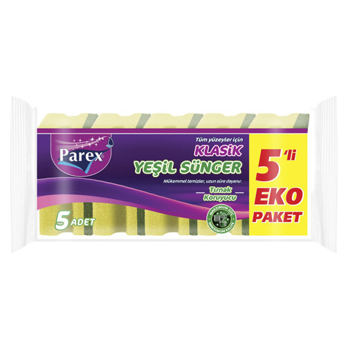 Klasik Yeşil Oluklu Sünger 5'li Eko Paket (6'li Paket)