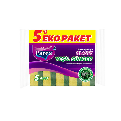 Klasik Yeşil Düz Sünger 5'li Eko Paket (6'li Paket)