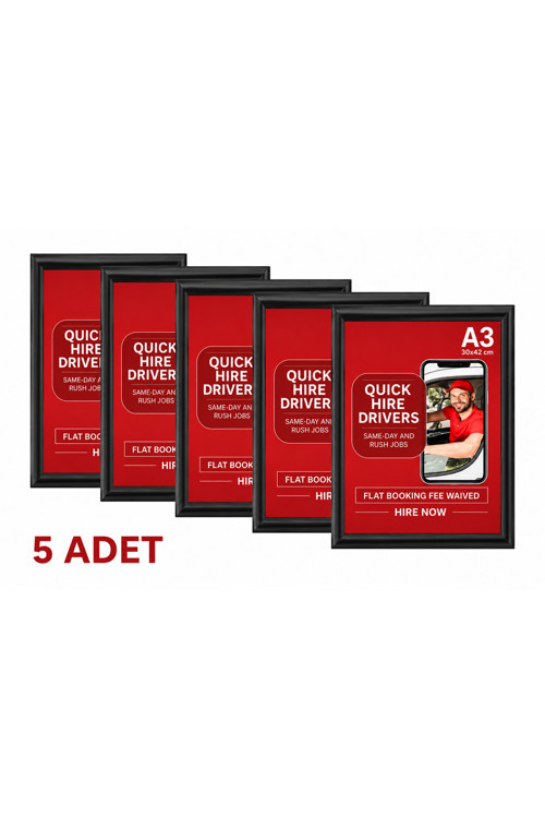 5 Adet - Alüminyum Açılır Kapanır Çerçeve Gönye Köşe - A3 - 30x42 cm - Siyah - 25mm