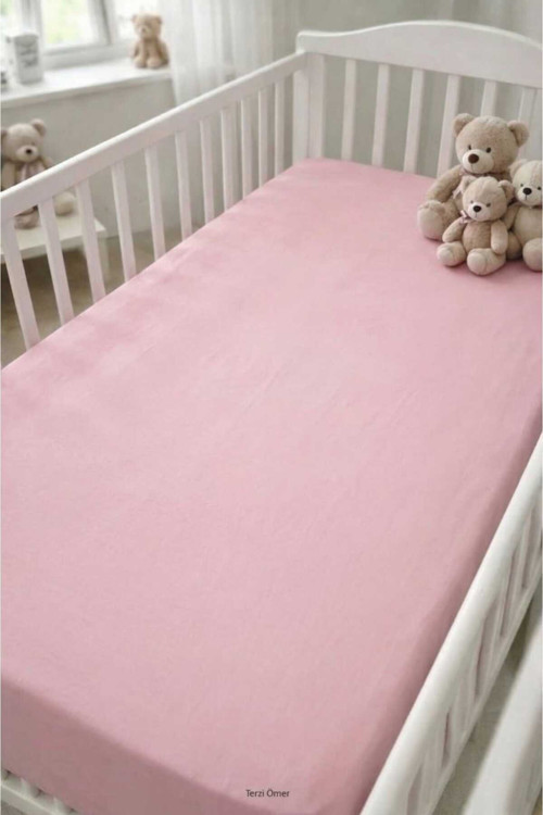 %100 Pamuk Pembe Renkli Tekli Çarşaf 120 x 140 cm