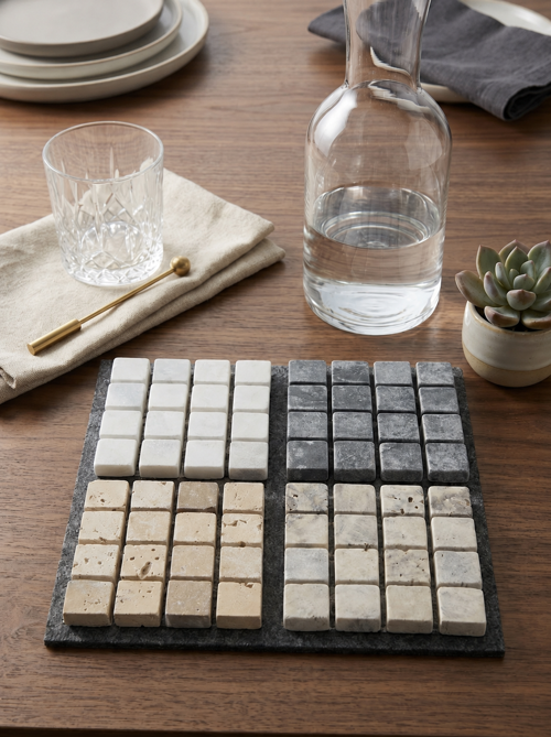 4'lü Set Mozaik Mermer Bardak Altlığı 10 x 10 cm - Doğal Taş Tasarım Sunum Altlığı